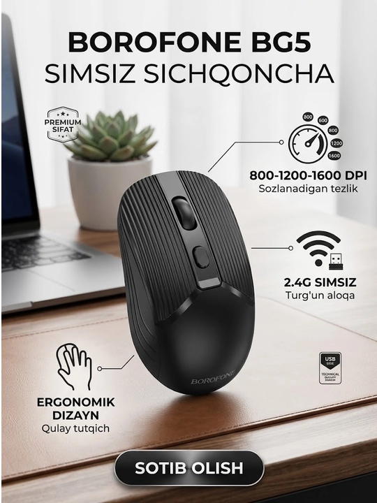 Borofone BG5 Simsiz Sichqoncha (Wireless Mouse, 2.4G, Silent)