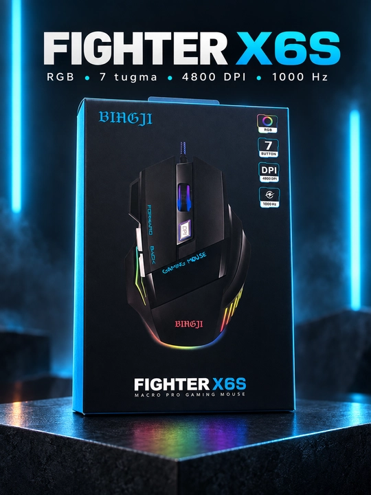 BIH6JI Fighter X6S RGB o‘yin sichqonchasi, 7 tugma, 4800 DPI - 