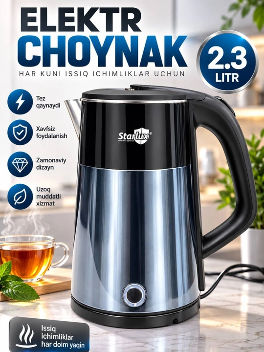 Elektr choynak 2.3 litr, zanglamas po‘lat korpus, tez qaynatuvchi