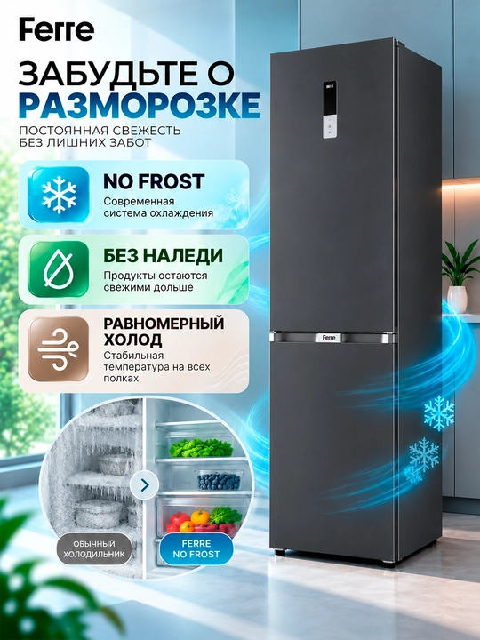 Sovutgich Ferre FNF 440, 322 litr, NoFrost, Haroratni sensorli boshqarish