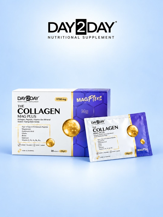 DAY2DAY Collagen Mag Plus — 10 000 mg kollagen, 10 tarkibiy qismdan iborat majmua, №30, Halol
