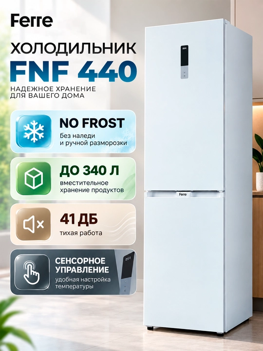 Холодильник Ferre FNF 440, 322 литр, NoFrost, Сенсорное управление темпарутурой - 