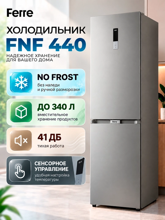 Холодильник Ferre FNF 440, 322 литр, NoFrost, Сенсорное управление темпарутурой - 