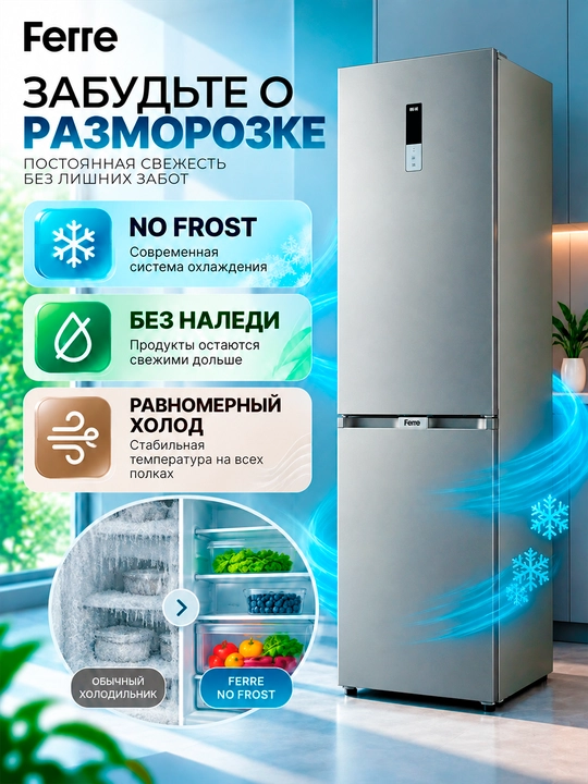 Холодильник Ferre FNF 440, 322 литр, NoFrost, Сенсорное управление темпарутурой