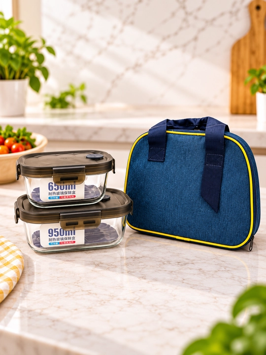 Lunch box Shisha idishlar 650 ml va  950 ml, qopqoqli, termosumkali ovqat saqlash uchun - 