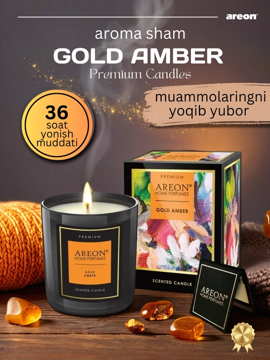 Areon mumli xushbo‘y sham, sham ifori, uy uchun xushbo‘y hid, romantik shamlar, aroma