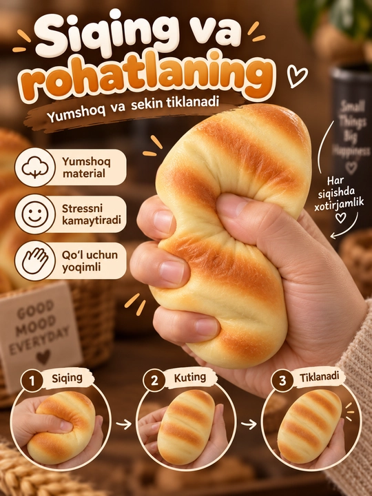 Non Squishy stressga qarshi, stressdan xalos bo‘lish uchun yumshoq o‘yinchoq-skvishi