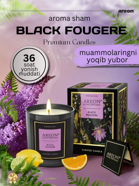 Areon mumli xushbo‘y sham, sham ifori, uy uchun xushbo‘y hid, romantik shamlar, aroma