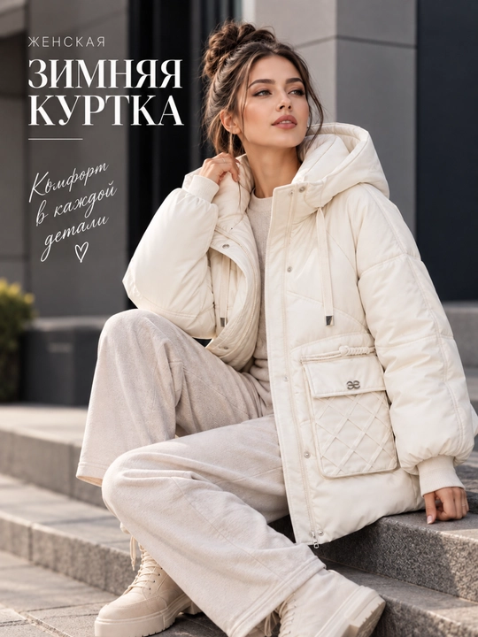 Kurtka ayollar uchun, oversize, qalin kapishoni bilan still koreyskiy kuz va qish uchun