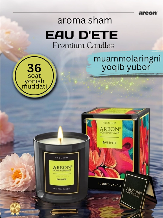 Areon mumli xushbo‘y sham, sham ifori, uy uchun xushbo‘y hid, romantik shamlar, aroma