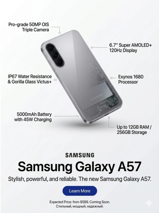 Samsung Galaxy A57 5G, 50MP, Super AMOLED, 120Hz