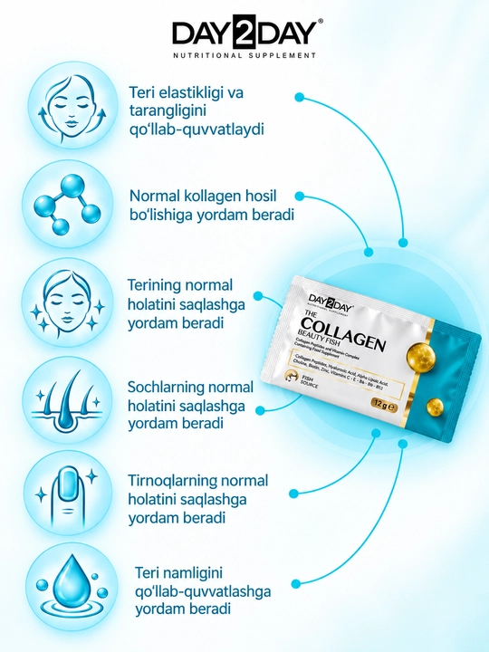 DAY2DAY Collagen Beauty Fish  морской коллаген 5000мг для кожи, волос и ногтей, №30,Халяль