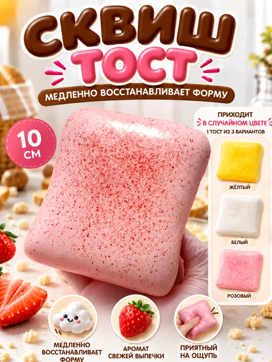 Сквиш тост 10 см, антистресс игрушка, медленно восстанавливает форму, мягкий