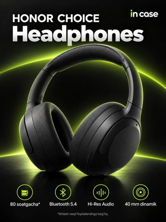 HONOR CHOICE Headphones, Bluetooth 5.4, 80 soat, Hi-Res Audio - 