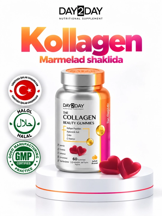 COLLAGEN BEAUTY GUMMIES — kollagen, gialuron kislotasi va biotin, 60 gummy, Halol - 