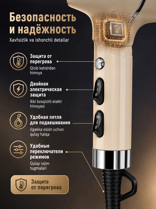 SOKANY SK-14005 фен 2000 Вт, 2 скорости, 2 температуры, холодный обдув, 3 насадки