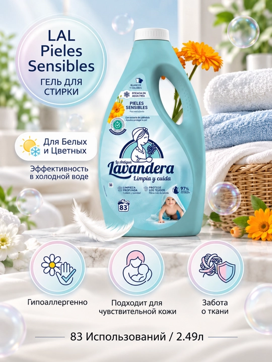 Гель для стирки Pieles Sensibles Lavandera, 2,49 л, 83 стирки