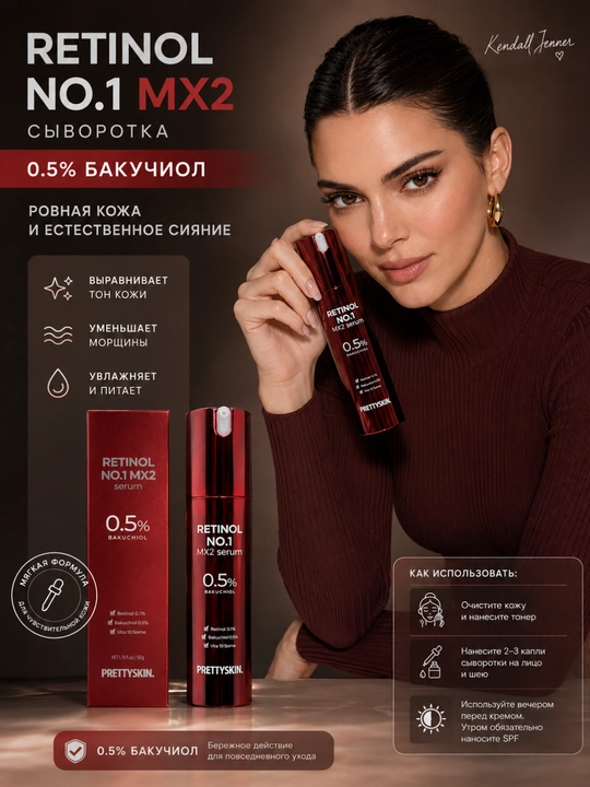 Сыворотка для лица PRETTYSKIN Retinol NO.1 MX2 с бакучиолом 0,5% - 
