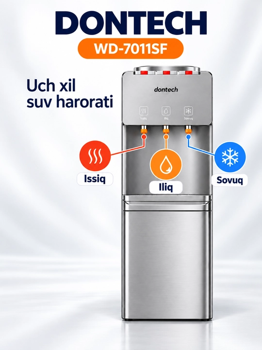 Dontech WD-7011SF muzlatkichli suv dispenseri, issiq, iliq va sovuq suv