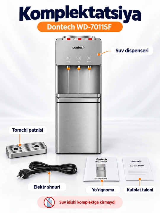 Dontech WD-7011SF muzlatkichli suv dispenseri, issiq, iliq va sovuq suv