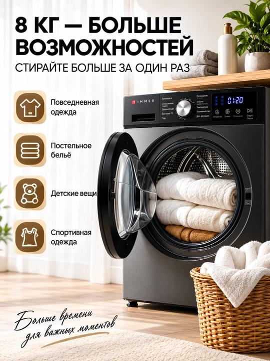 Стиральная машина IMMER 6 кг, 8 кг, 10 кг BLDC Inverter