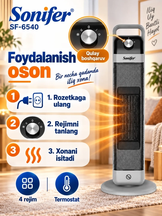Тепловентилятор Sonifer SF-6540, PTC обогреватель, 2000 Вт, для комнаты - 