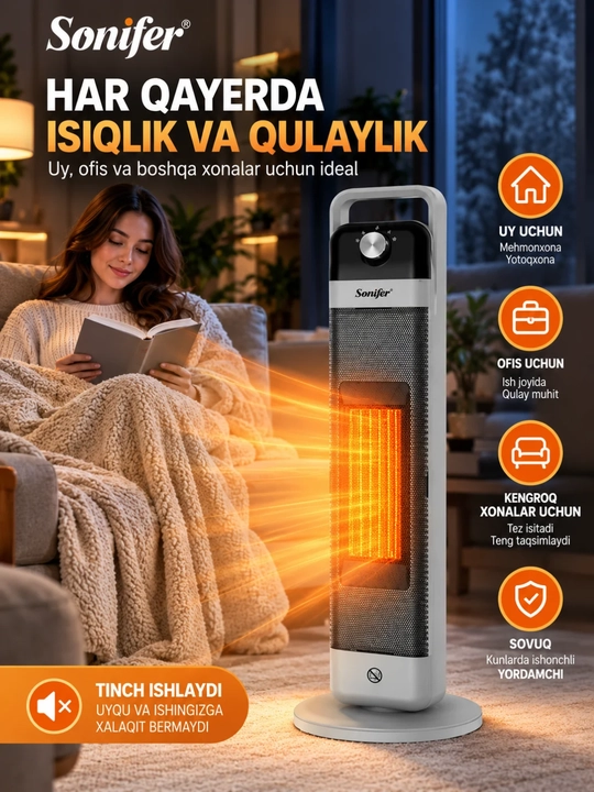 Тепловентилятор Sonifer SF-6540, PTC обогреватель, 2000 Вт, для комнаты