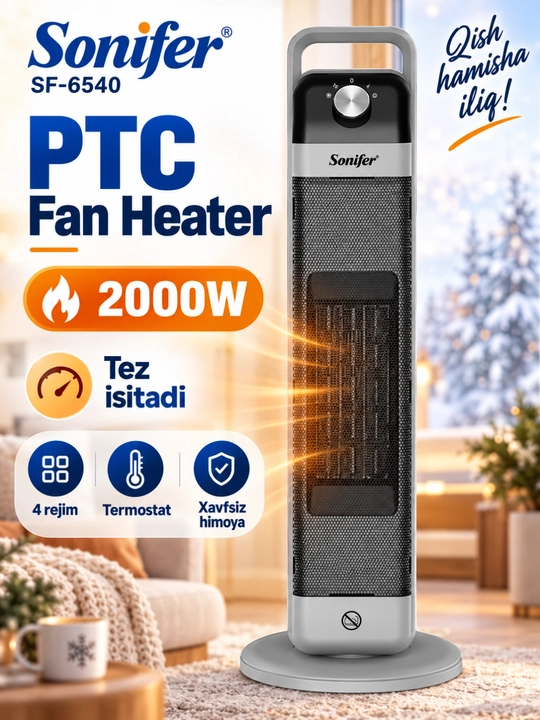Тепловентилятор Sonifer SF-6540, PTC обогреватель, 2000 Вт, для комнаты