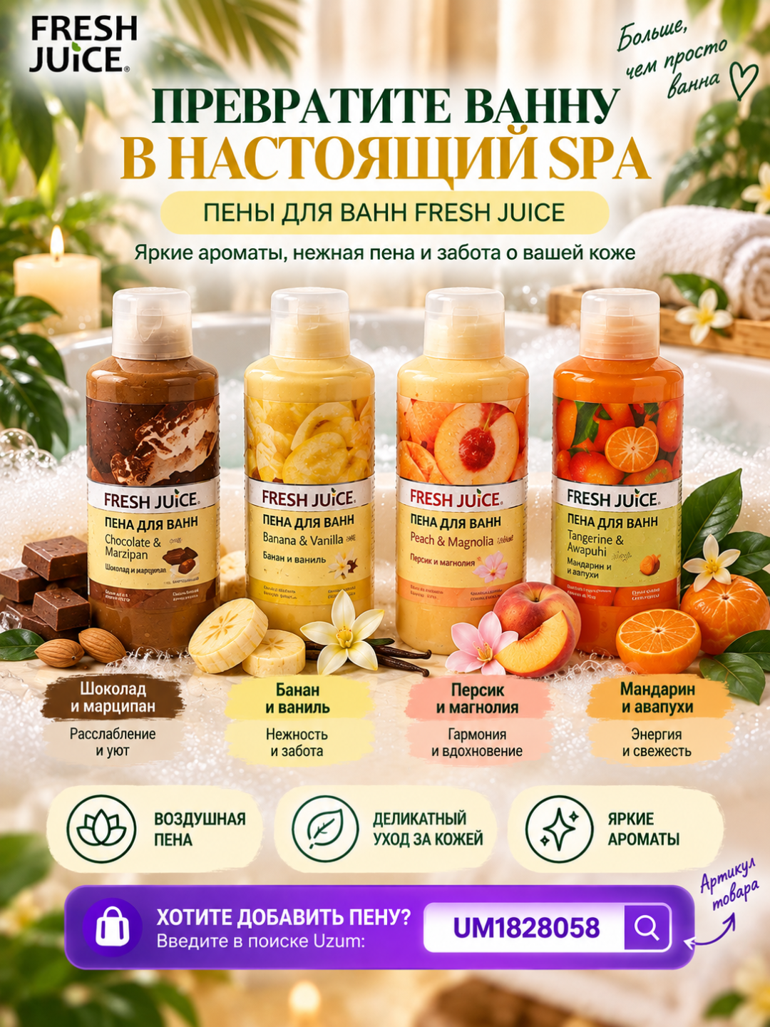 Сахарный скраб для тела, разглаживающий и питательный, Fresh Juice