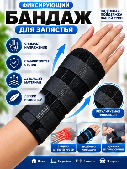 Ортез на лучезапястный сустав  жёсткой фиксацией, регулируемый бандаж для кисти и запястья - 