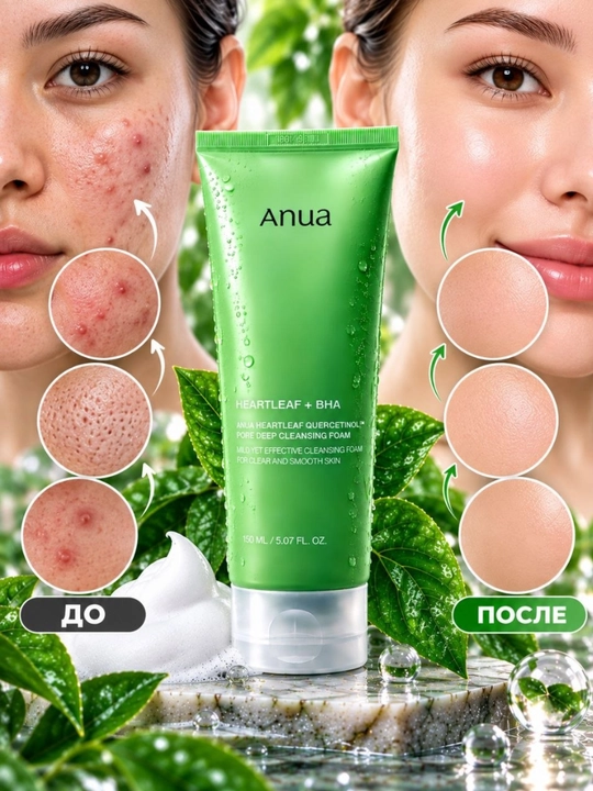 Пенка для глубокого очищения пор Anua Heartleaf Quercetinol, с BHA, для умывания, 150 мл