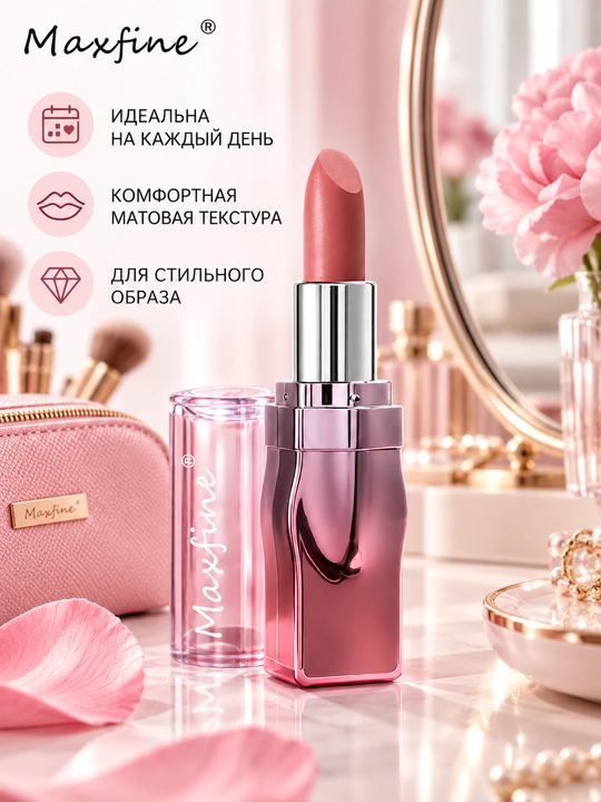 Maxfine chidamli xira lab bo‘yog‘i, yorqin va yorqin ranglarda, namlovchi, 6 xil rangda
