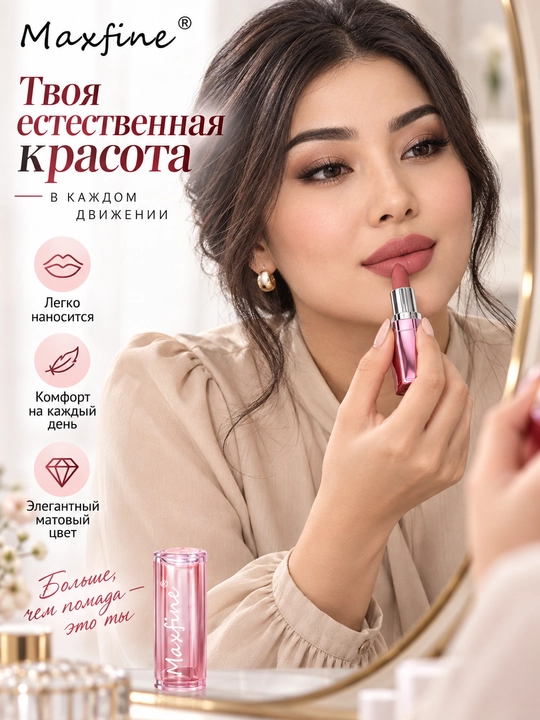 Maxfine chidamli xira lab bo‘yog‘i, yorqin va yorqin ranglarda, namlovchi, 6 xil rangda