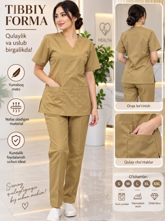 Mediklar uchun tibbiy kostyum Scrub — nafas oluvchi mato, qulay va zamonaviy tibbiy forma - 