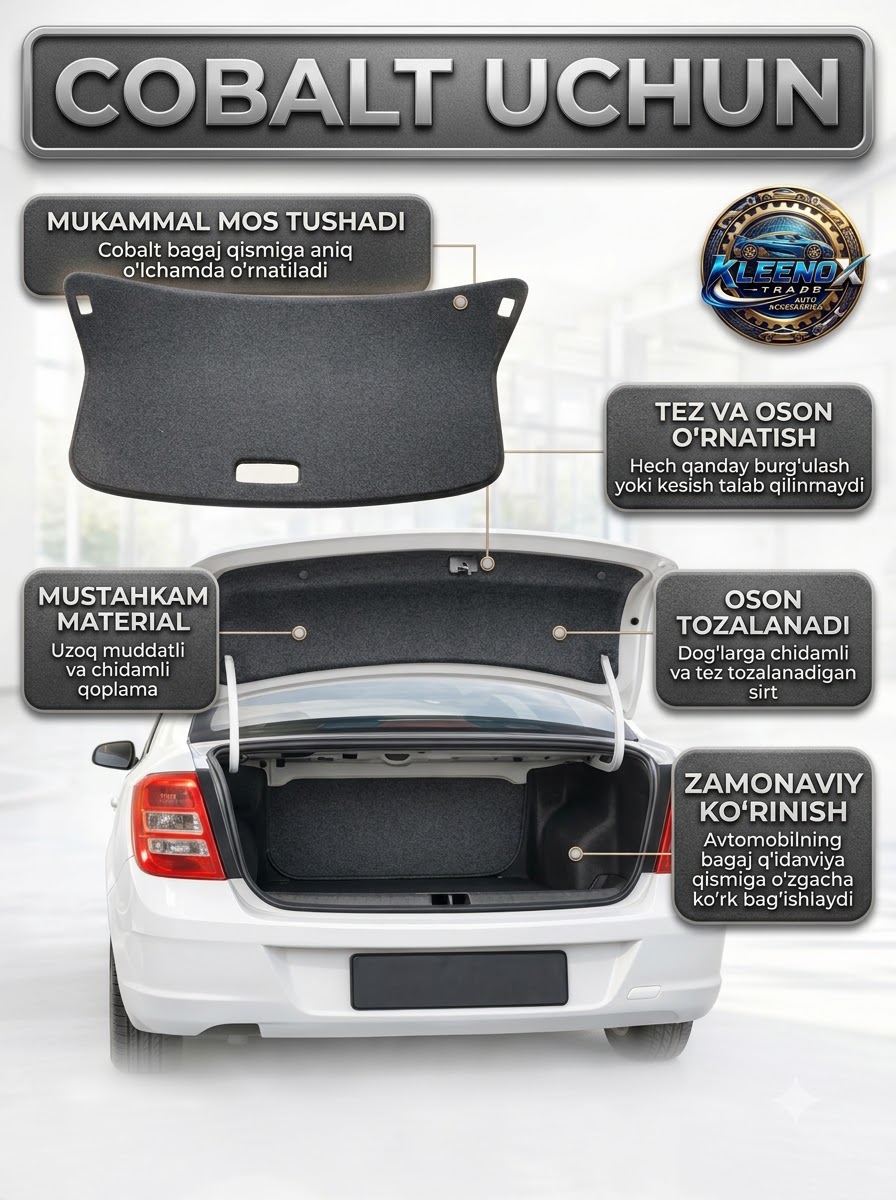 Cobalt uchun bagaj qopqog'i obshivkasi, ichki qoplama shovqin himoyasi bilan