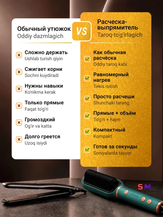 Выпрямитель для волос расческа электрическая утюжок профессиональный керамический