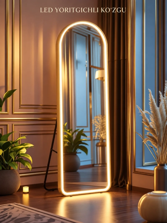 Напольное зеркало 160×60 см, золотая рама, с LED-подсветкой и без неё
