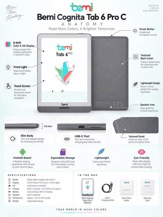 Электронная книга Bemi Cognita Tab 6 Pro C EB62C, 6″ цветной E-Ink Kaleido 3, 3/32 ГБ - 