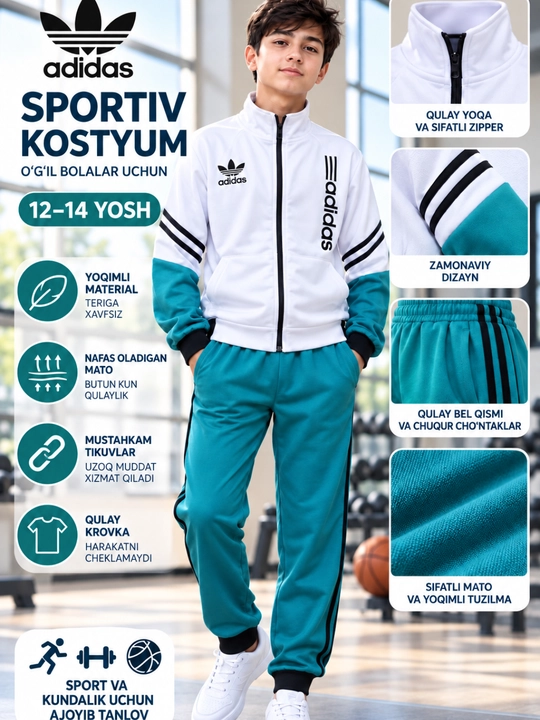 O‘g‘il bolalar uchun sport kostyumi, yengil ikki qismli sport kiyimi, yozgi va kuzgi