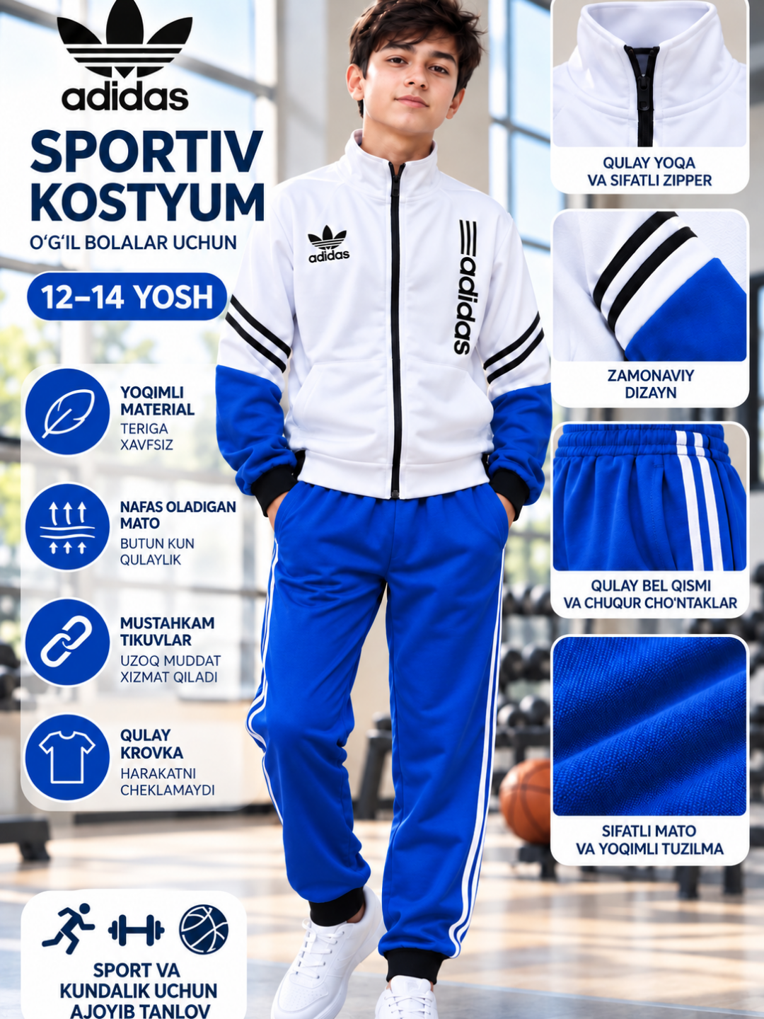 O‘g‘il bolalar uchun sport kostyumi, yengil ikki qismli sport kiyimi, yozgi va kuzgi