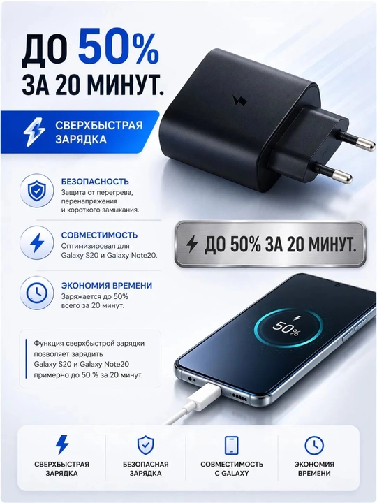 Samsung 45W ORG Type-C zaryad qurilmasi Juda tez zaryadka 2.0, USB-C kabel 5A / 1.8m