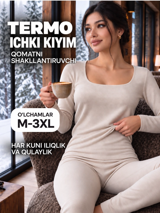 Ayollar qishki termal ichki kiyim, sport va sayr uchun issiq 2 tasi 1 da to‘plam - 