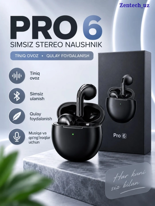 Pro 6 беспроводные стереонаушники, Bluetooth-гарнитура для музыки и звонков, современный