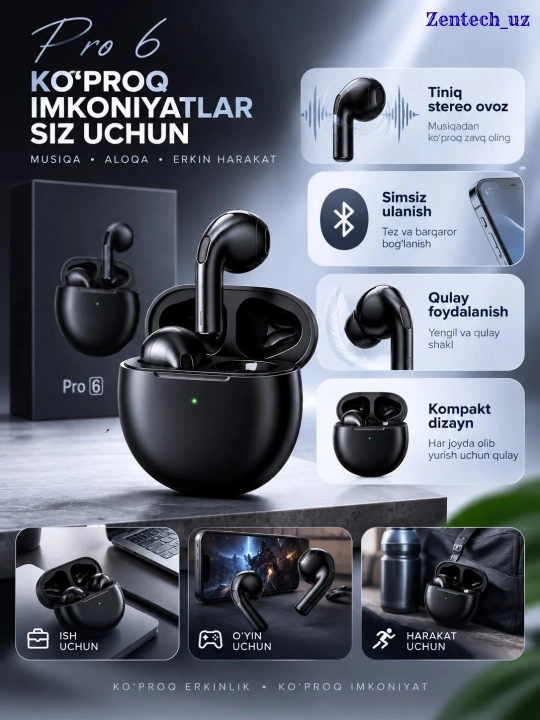 Pro 6 беспроводные стереонаушники, Bluetooth-гарнитура для музыки и звонков, современный