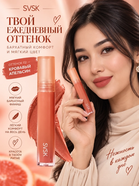 Mat lab mussi, suyuq lab bo'yog'i (tint),labni qurutmaydigan, uzoq saqlanuvchi, 7 xil rang