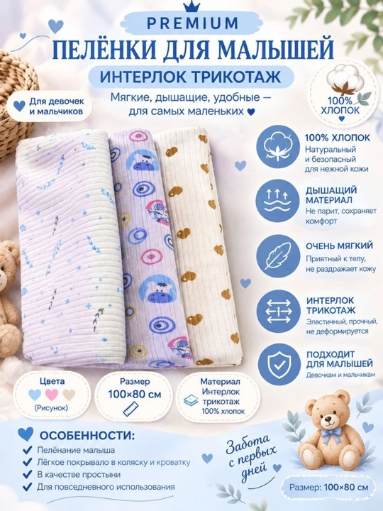 Trikotaj taglik interlock, bolalar uchun, 100 * 80 razmer