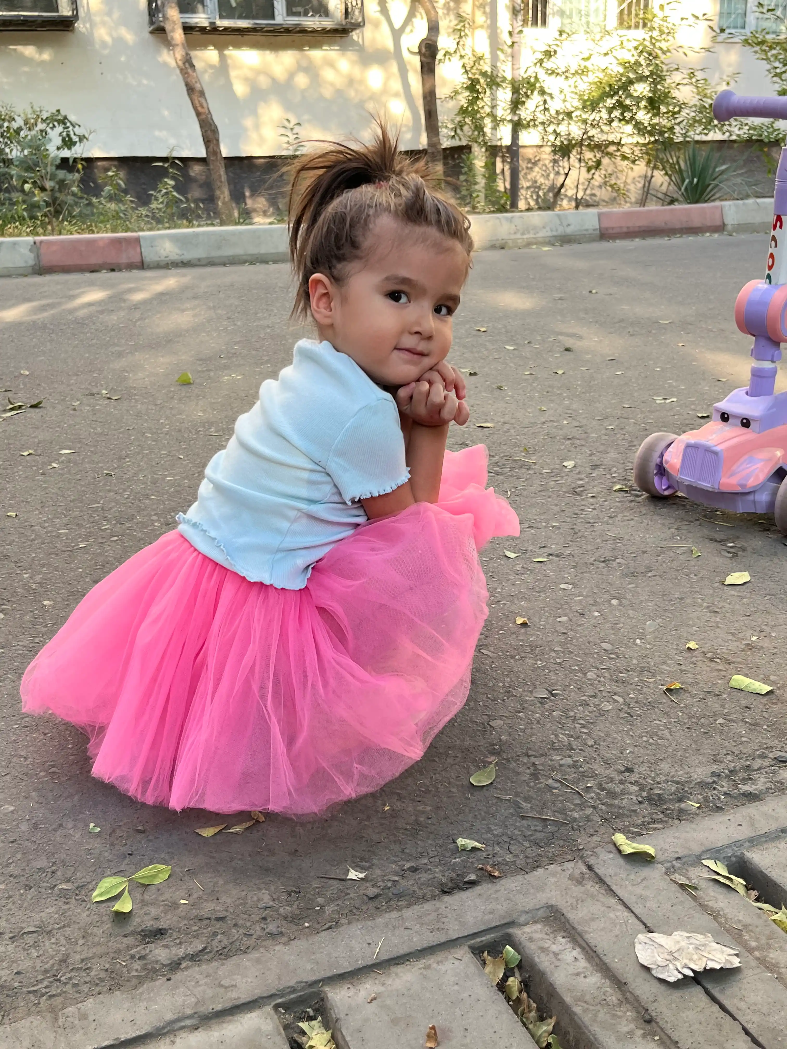 9 oylik-3 yoshli qizlar yubkasi  Minnie pomponli va applikatsiyali Fatin bolalar yubkasi