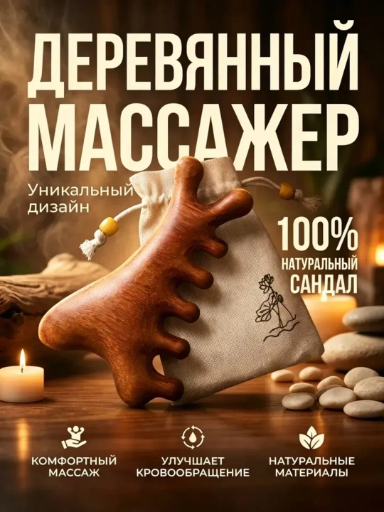 Деревянный массажный инструмент расческа, массаж для головы, массаж для лица, массажер - 