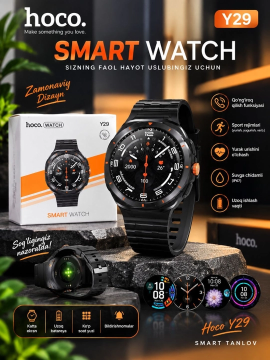 Hoco y29 smart watch aqilli soat qongiroq qilish sport rejimlari yurak urish nazorati
