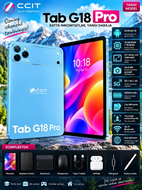 CCIT Tab G18 Pro 10.1", 16/1TB, 5G, Android 16, 2 SIM